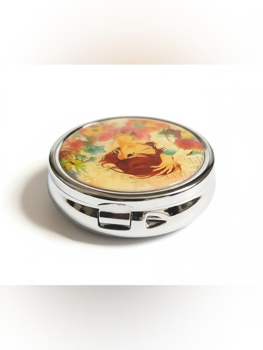 Nicole Lee Round Pill Case Xochil Girl Dream Floral Pill Box Mirror Organizer - Picture 3 of 5